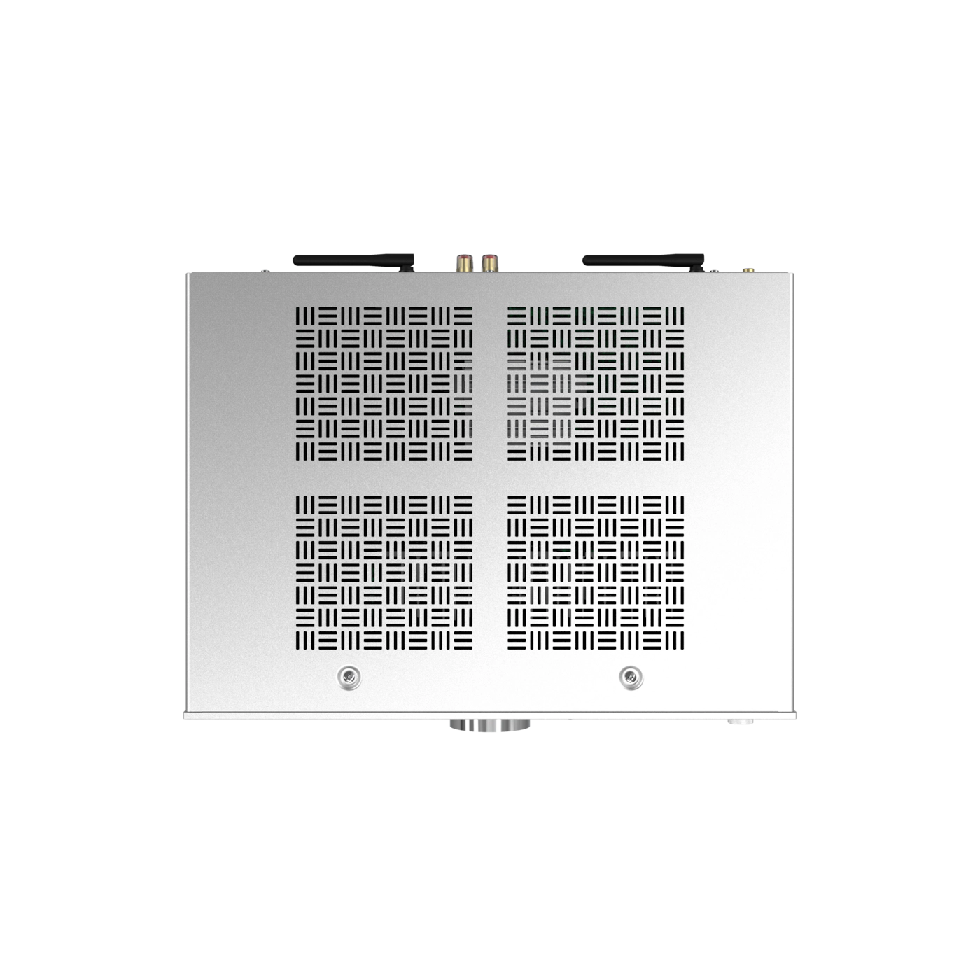 Metallic box with geometric pattern on a white background