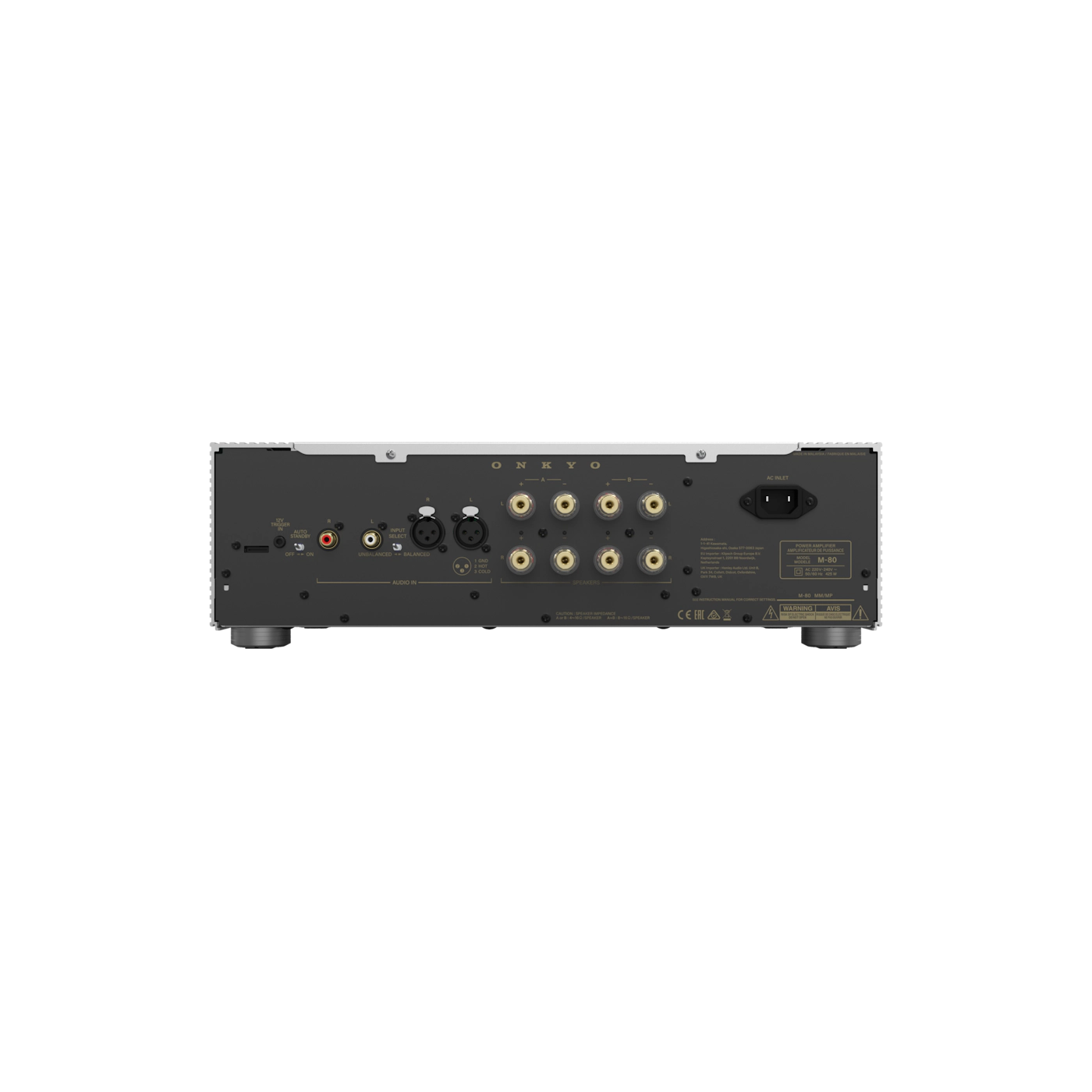 Back panel of an electronic device with various ports on a white background