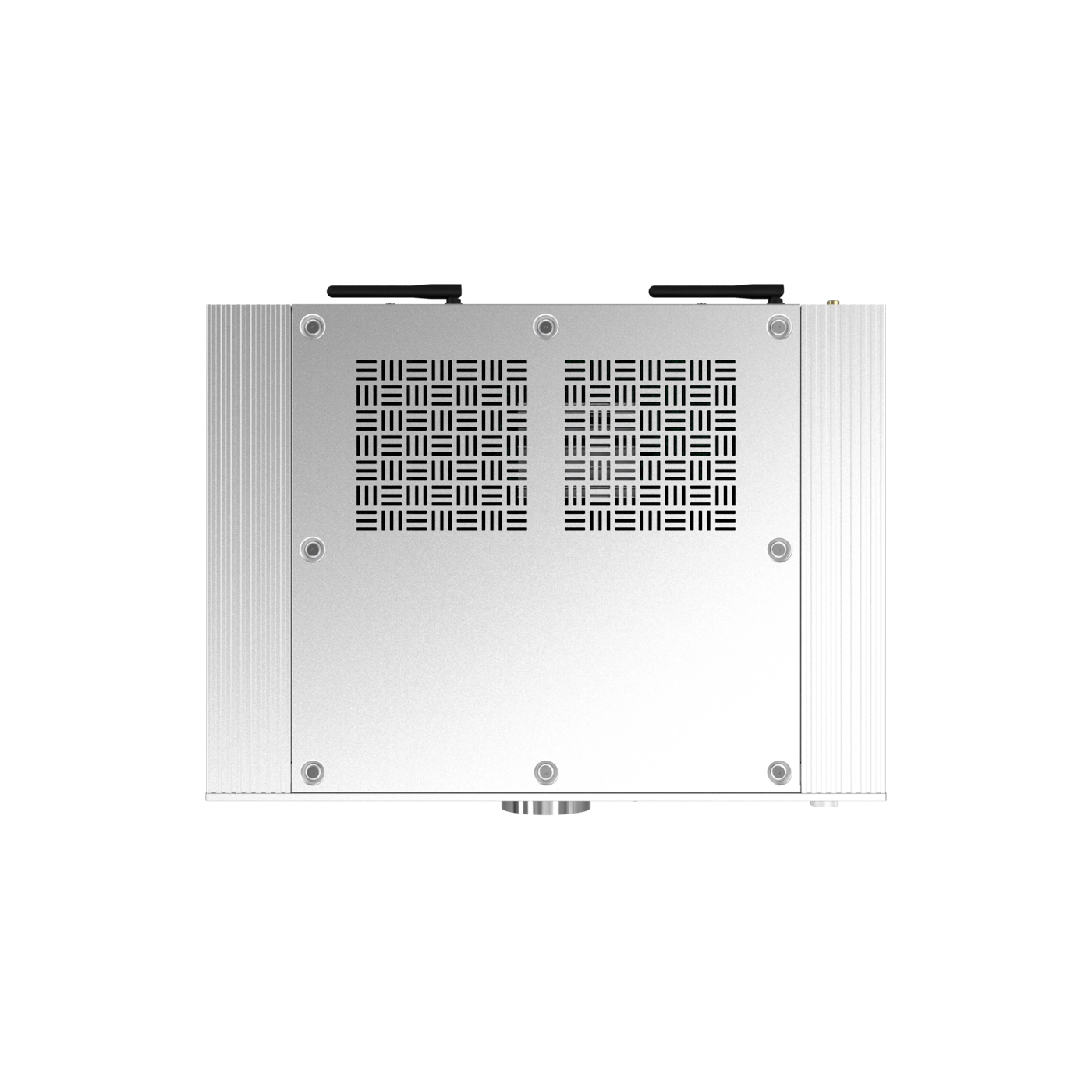 Metallic panel with a geometric pattern on a white background
