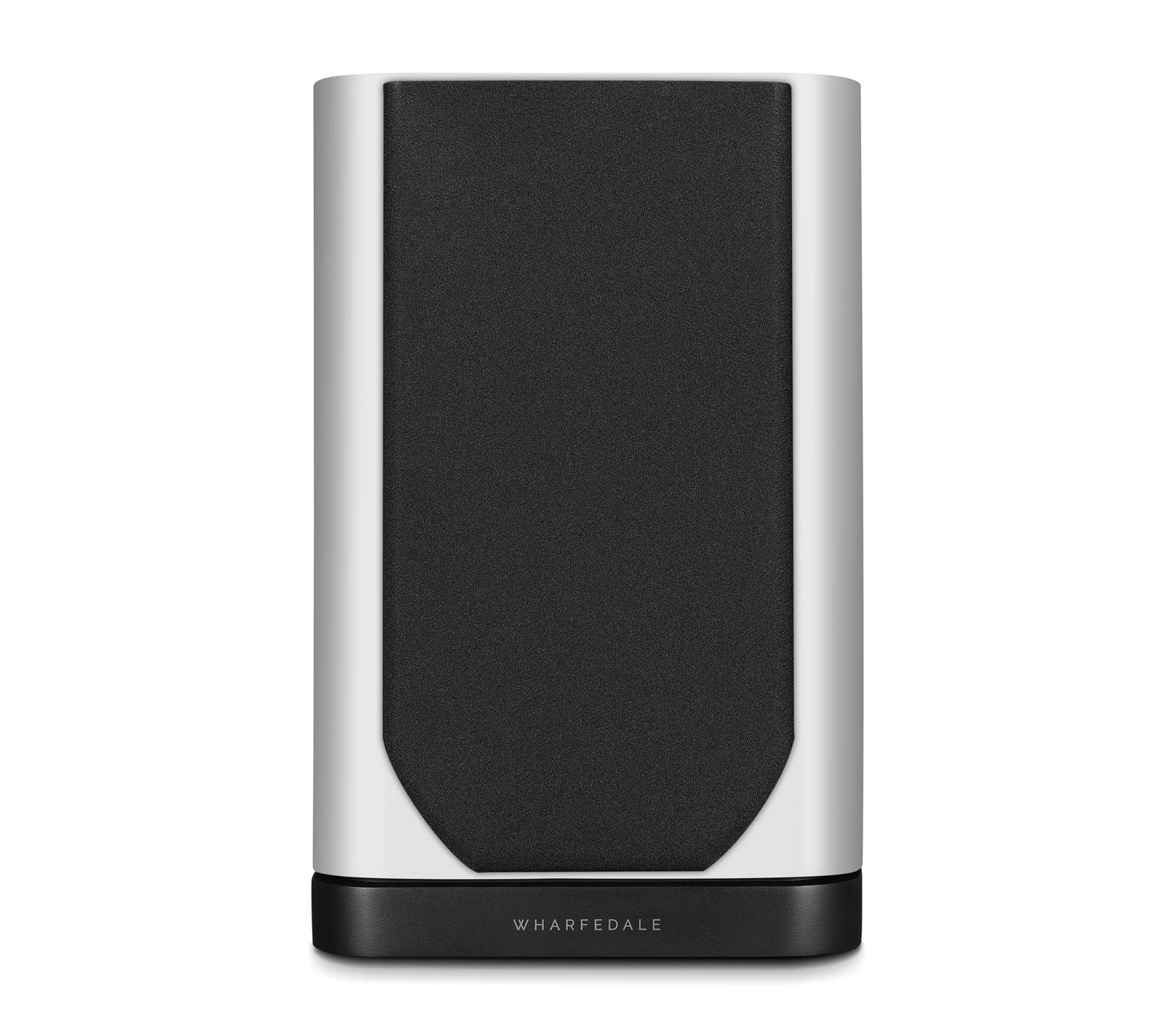 Front view of Wharfedale EVO 5.1 Bookshelf Speaker in white Finish with grill on white background.