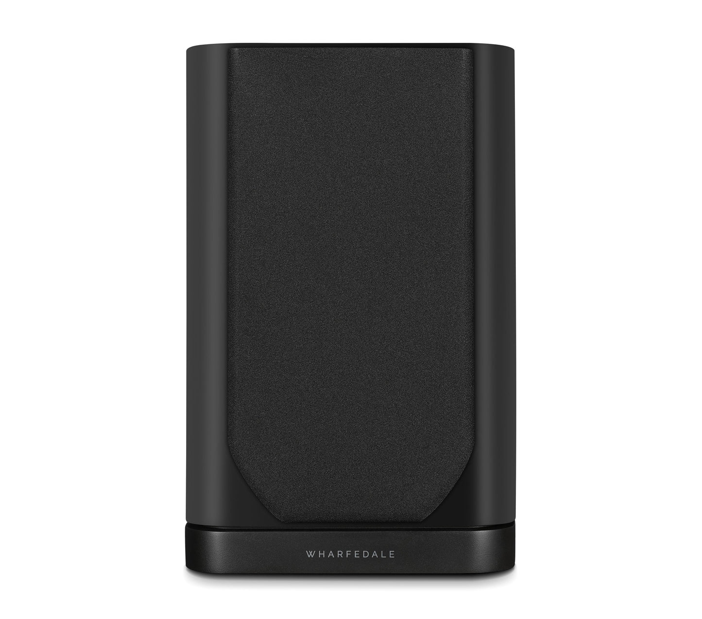 Front view of Wharfedale EVO 5.1 Bookshelf Speaker in black Finish with grill; on white background.