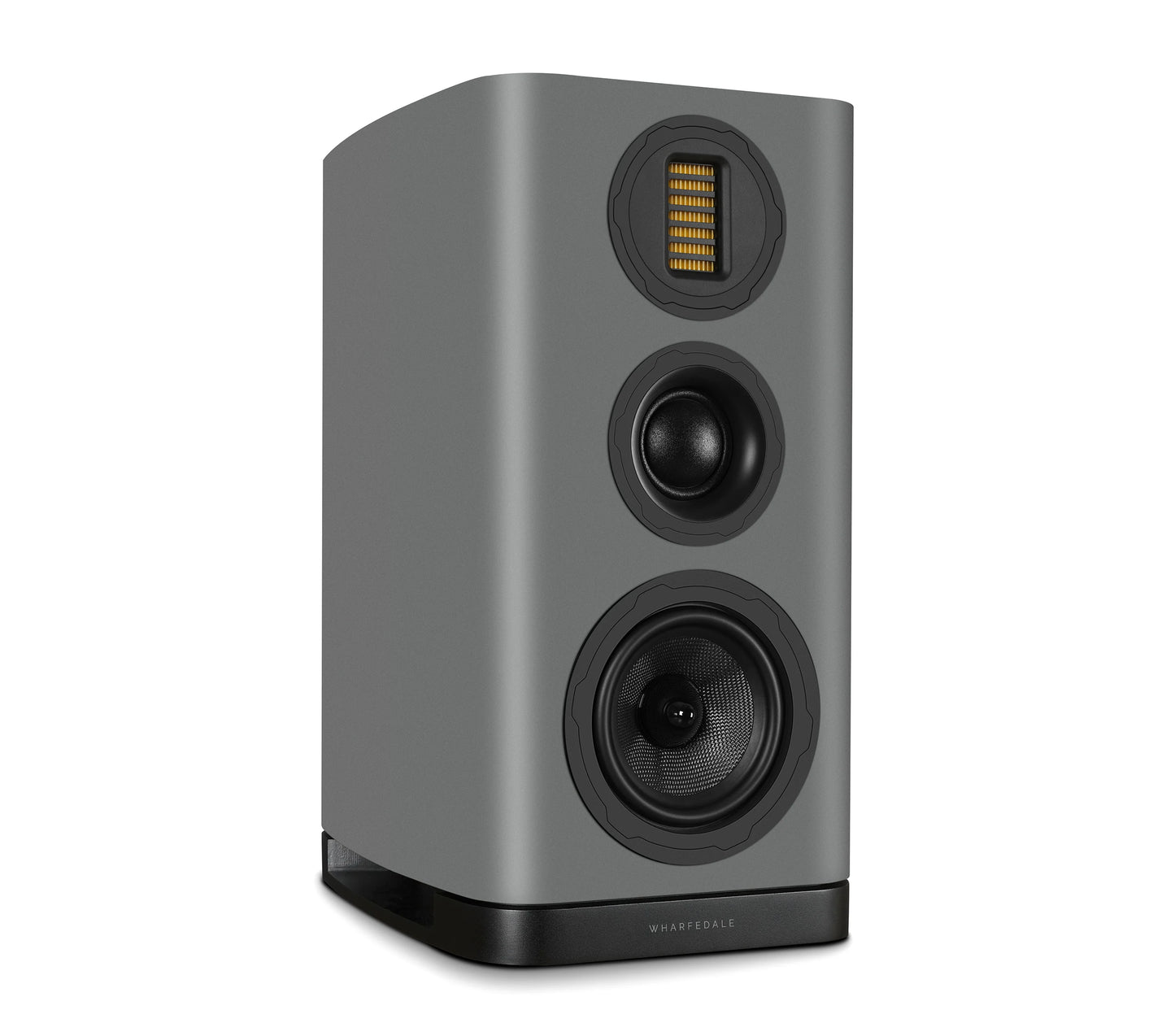 Gray speaker with three cones on a white background