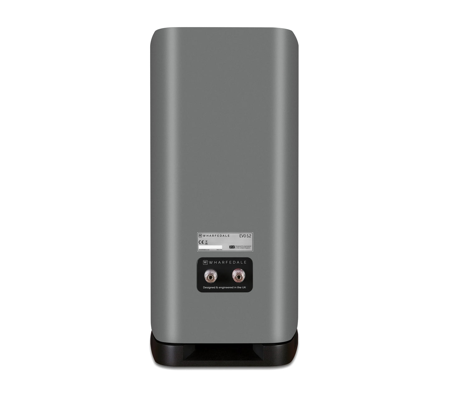 Gray electronic device with brand label on a white background