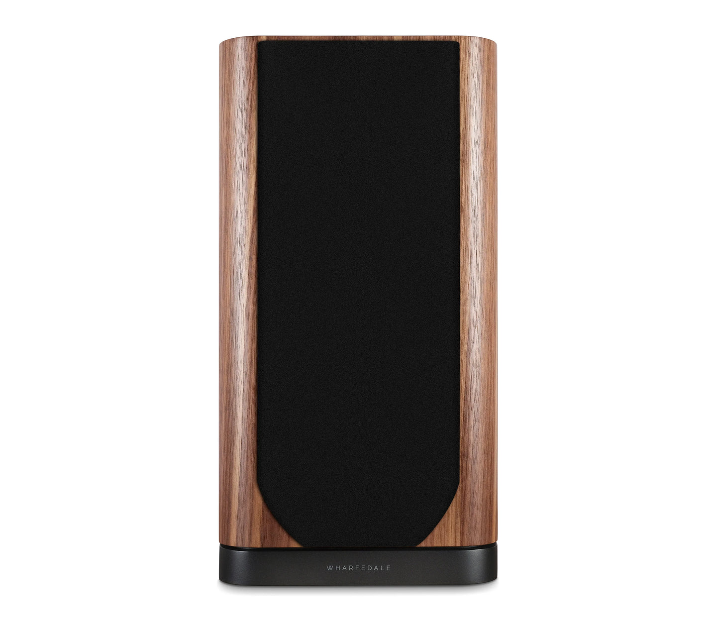 Wooden speaker with black front panel on a white background