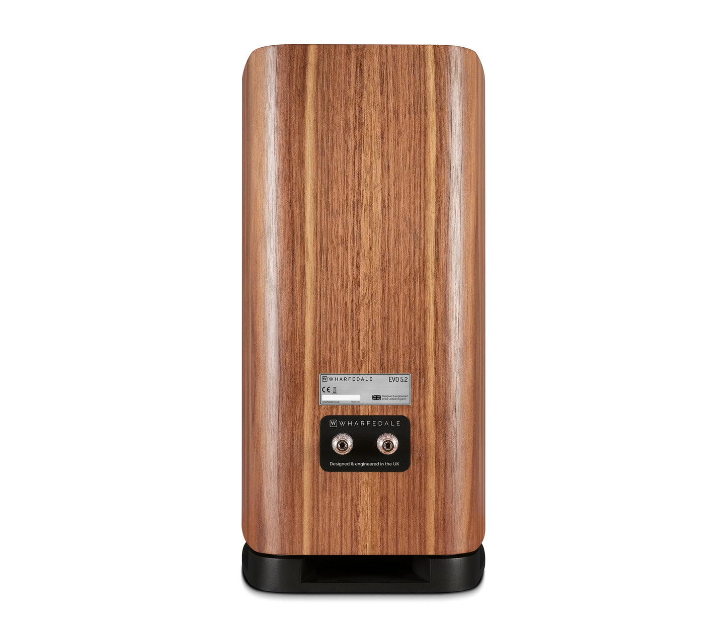 Wooden speaker with brand logo on a white background