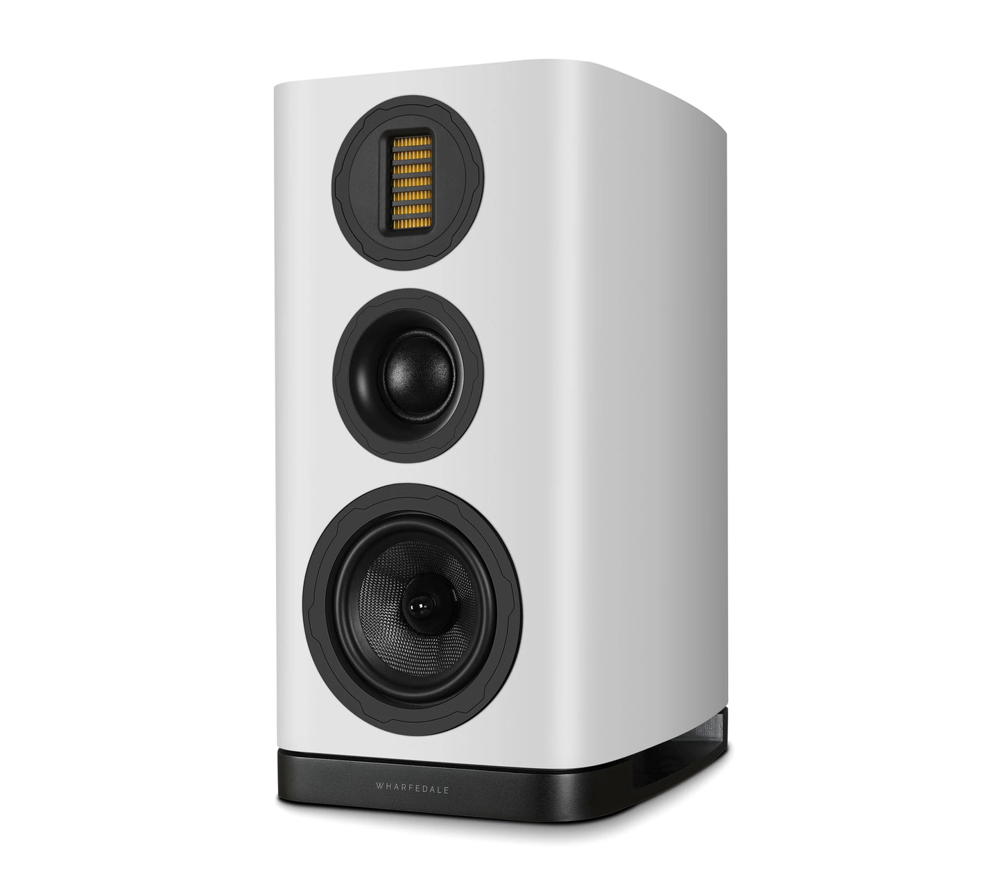 White speaker with black drivers on a white background