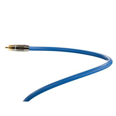 Blue audio cable with gold connector on a white background