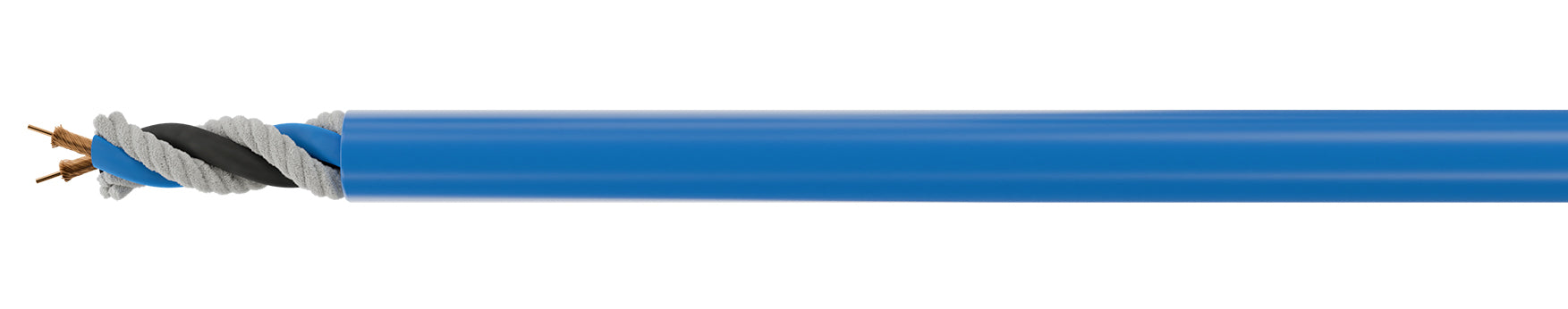 Spekaer cable with blue outer jacket on a white background