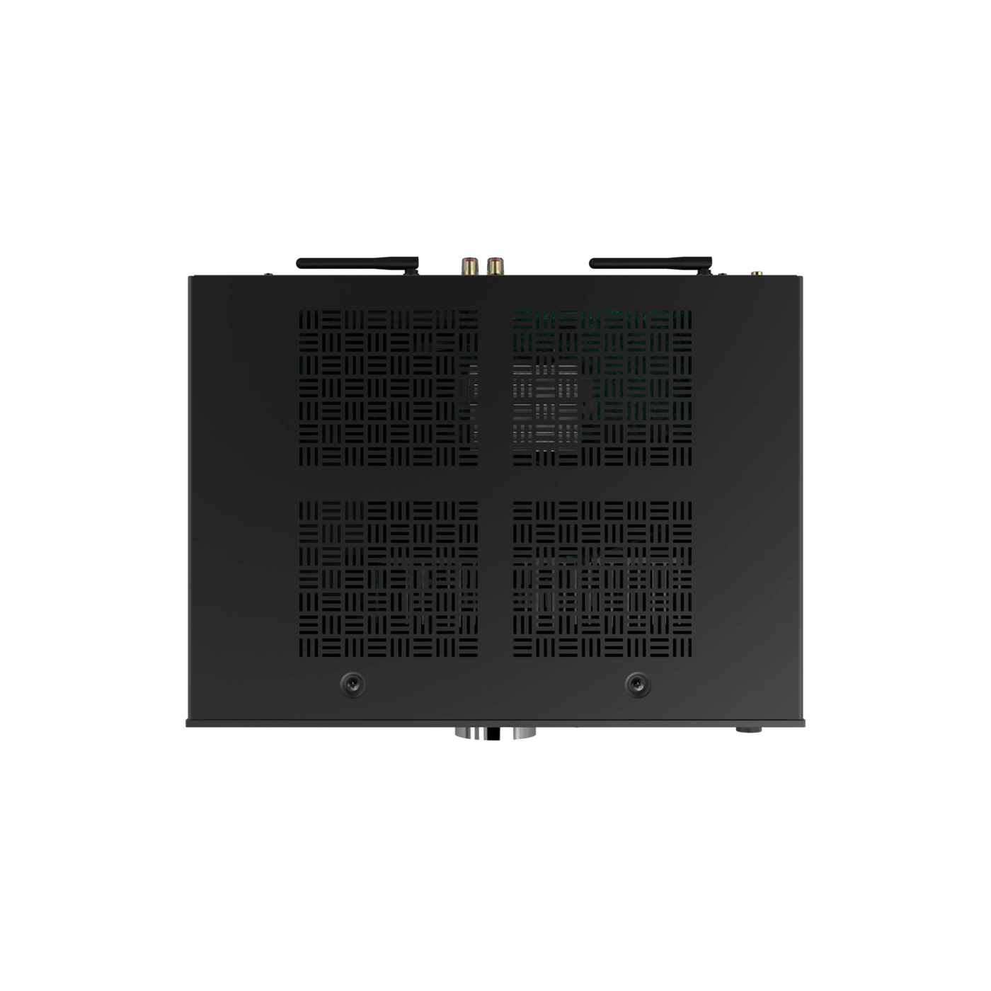 Black electronic device with a geometric pattern on a white background