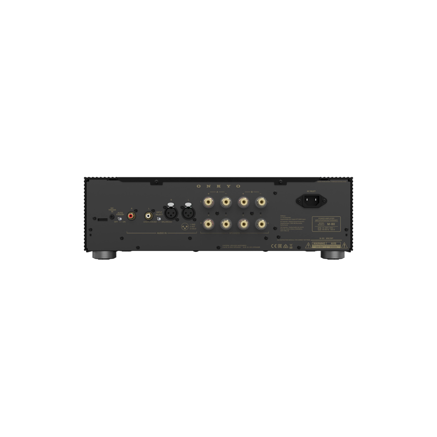 Back view of an electronic device with various ports on a white background