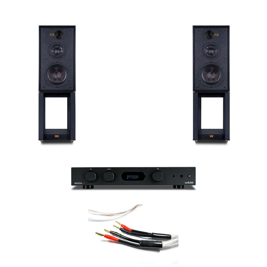 Black Pack - audiolab 6000a and Wharfedale Linton with stands